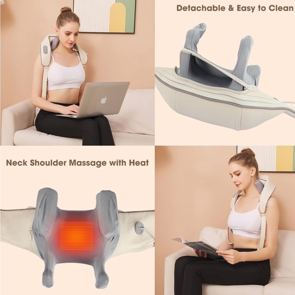 Neck and Shoulder Massager with Heat - Cream and Gray - Picture 6 of 8